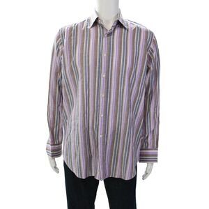 Etro Milano Mens Cotton Striped Collar Long Sleeve Dress Shirt Purple Size 42